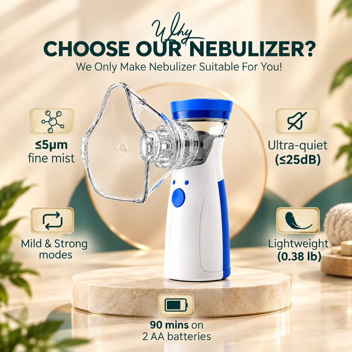 Truecun Portable Mesh Nebulizer Machine for Adults & Kids – Ultra-Quiet Handheld Cool Mist Inhaler with Self-Cleaning Mode, USB-C & Battery Operated Travel Steam Kit for Respiratory Care (White,1 Month Warranty)
