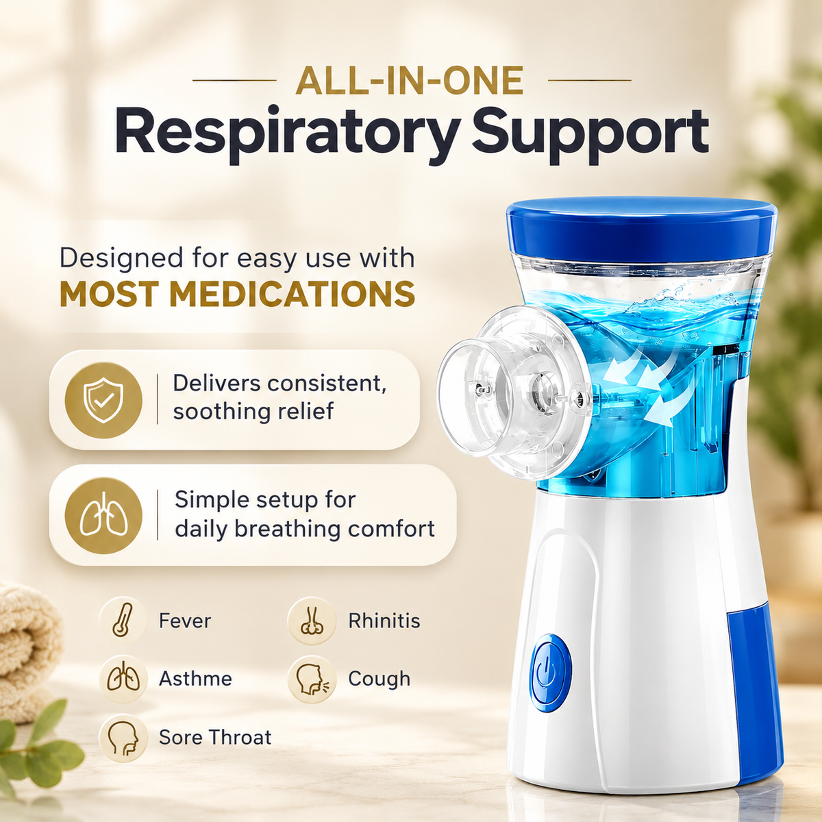 Truecun Portable Mesh Nebulizer Machine for Adults & Kids – Ultra-Quiet Handheld Cool Mist Inhaler with Self-Cleaning Mode, USB-C & Battery Operated Travel Steam Kit for Respiratory Care (White,1 Month Warranty)