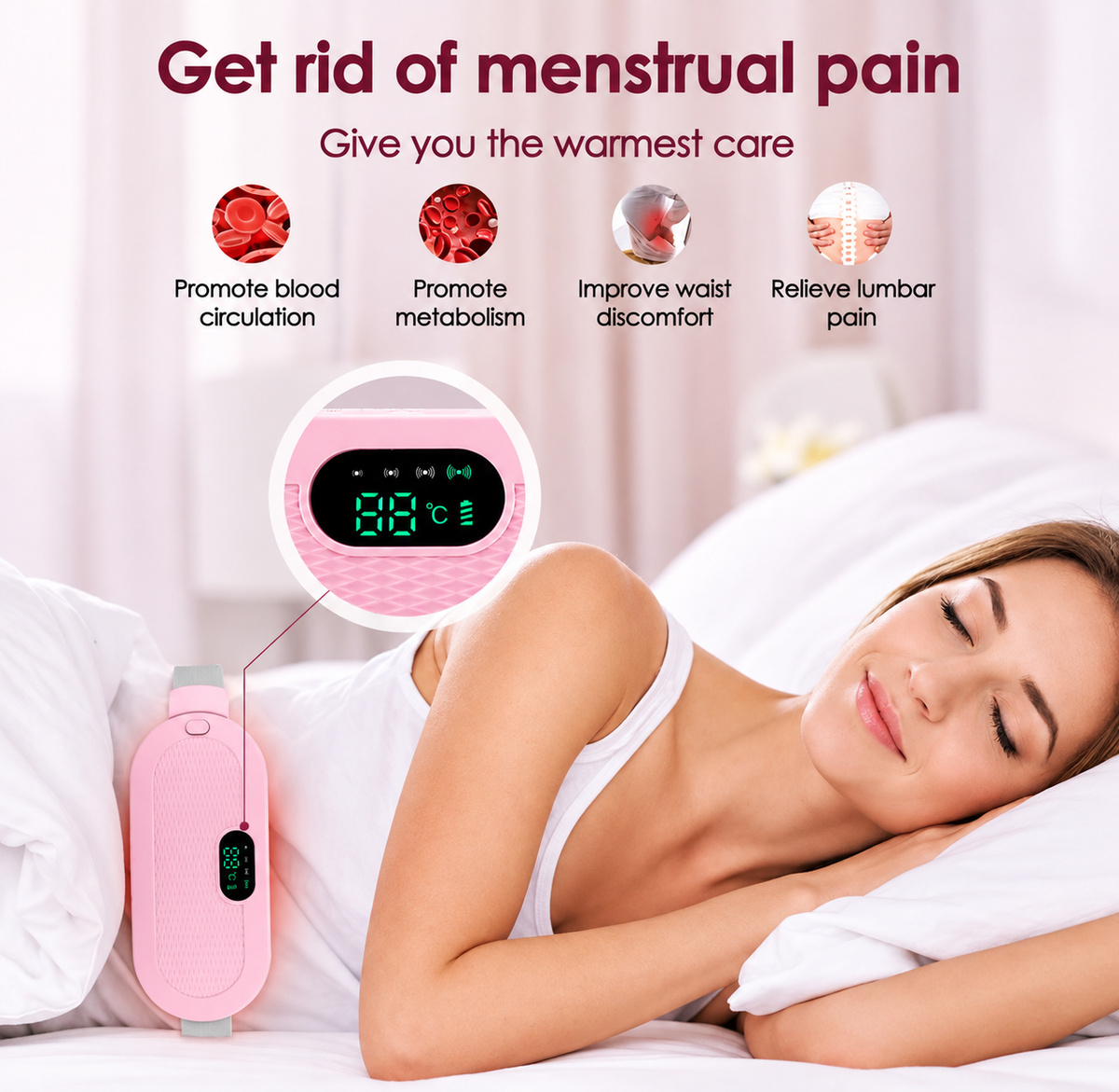 Cordless Period Cramp Relief Massager Belt with 3 Speed & 3 Crampfree Massage Modes Ultimate Heatintg Pad for Period Cramps with Touch Screen Comfortable Soft Fabric & Stretchable Bel  Brand: truecun.in