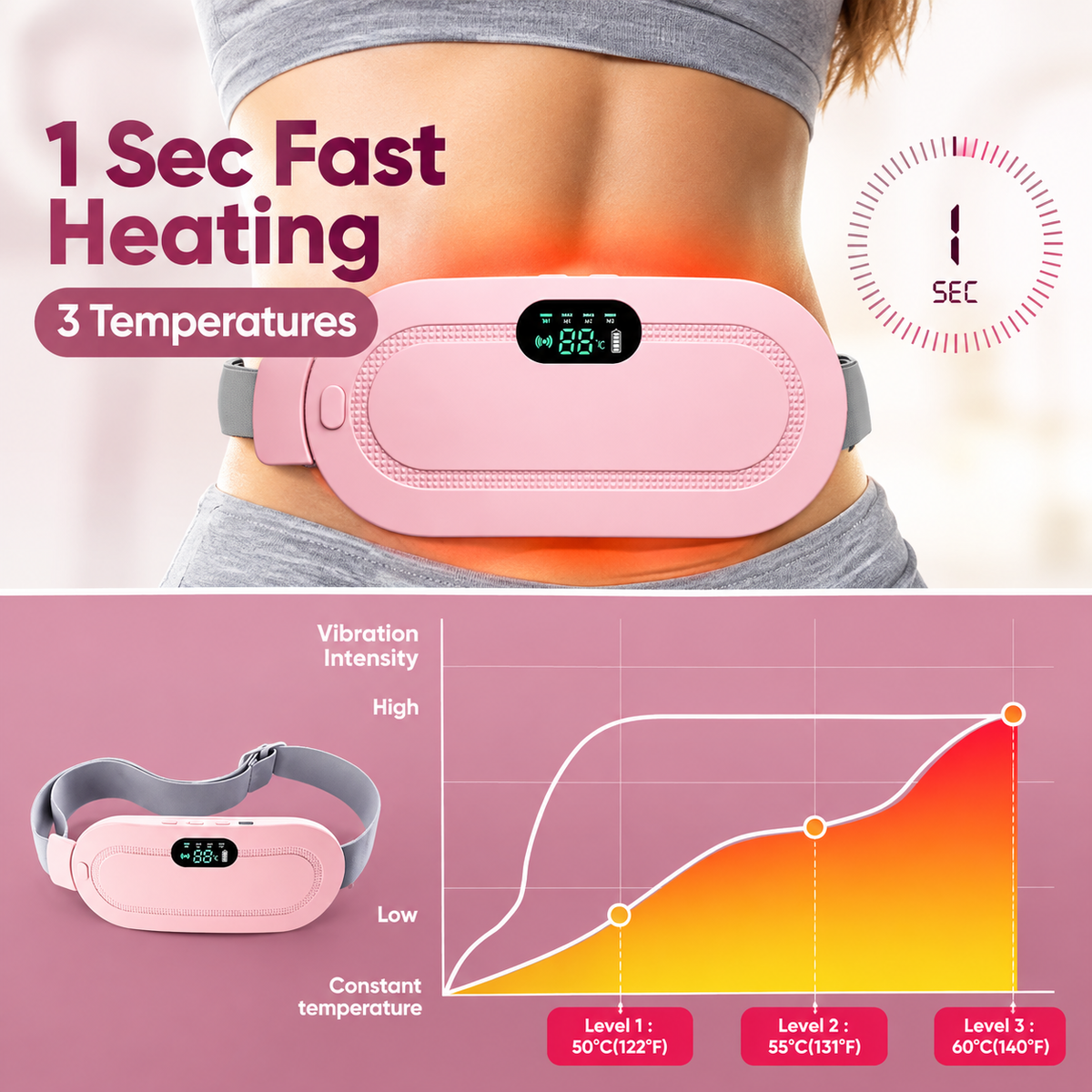 Cordless Period Cramp Relief Massager Belt with 3 Speed & 3 Crampfree Massage Modes Ultimate Heatintg Pad for Period Cramps with Touch Screen Comfortable Soft Fabric & Stretchable Bel  Brand: truecun.in