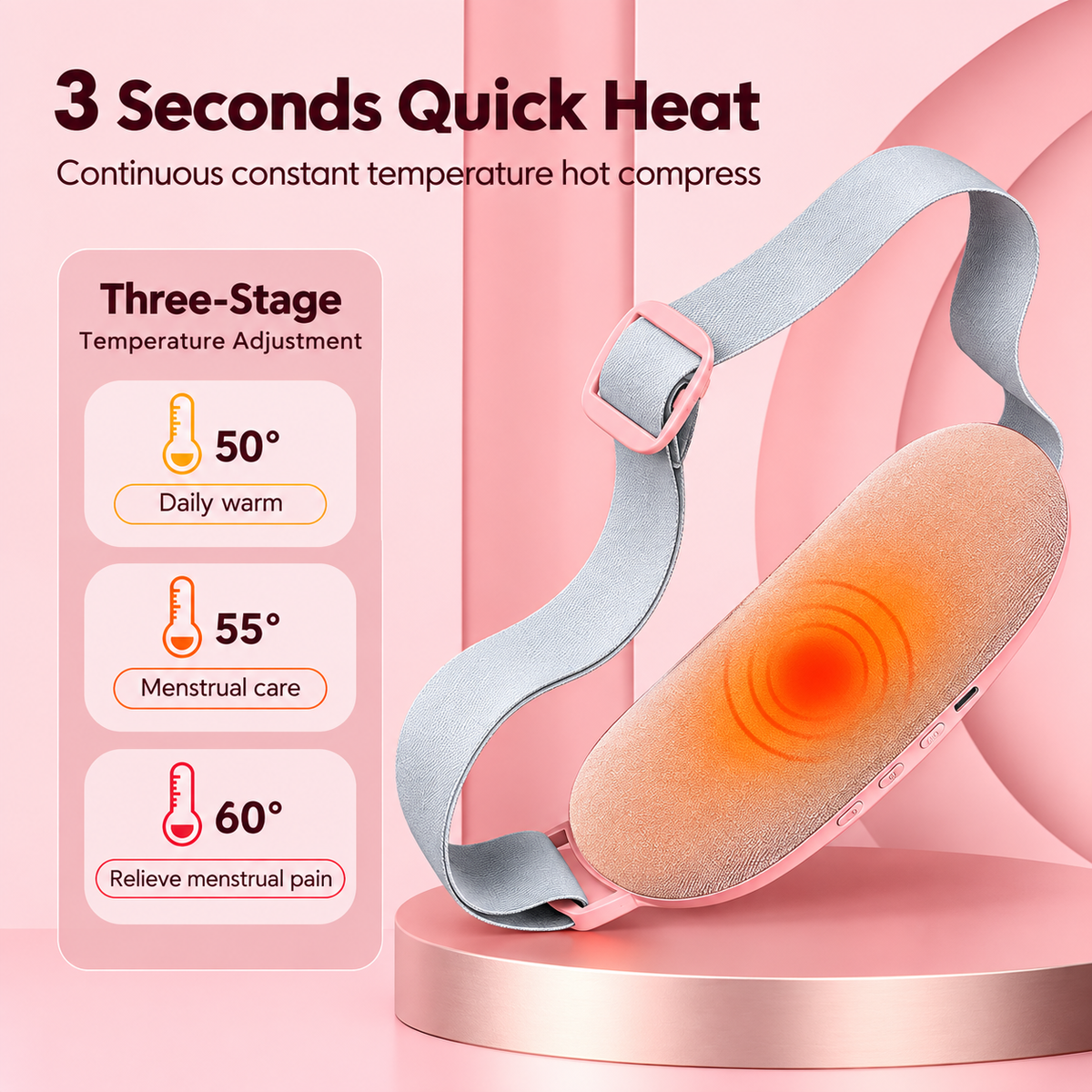 Cordless Period Cramp Relief Massager Belt with 3 Speed & 3 Crampfree Massage Modes Ultimate Heatintg Pad for Period Cramps with Touch Screen Comfortable Soft Fabric & Stretchable Bel  Brand: truecun.in